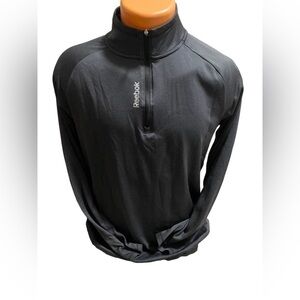 REEBOK Mens Golf Shirt Long Sleeve Quarter Zip Gray Striped High/ Mick Neck Sz M